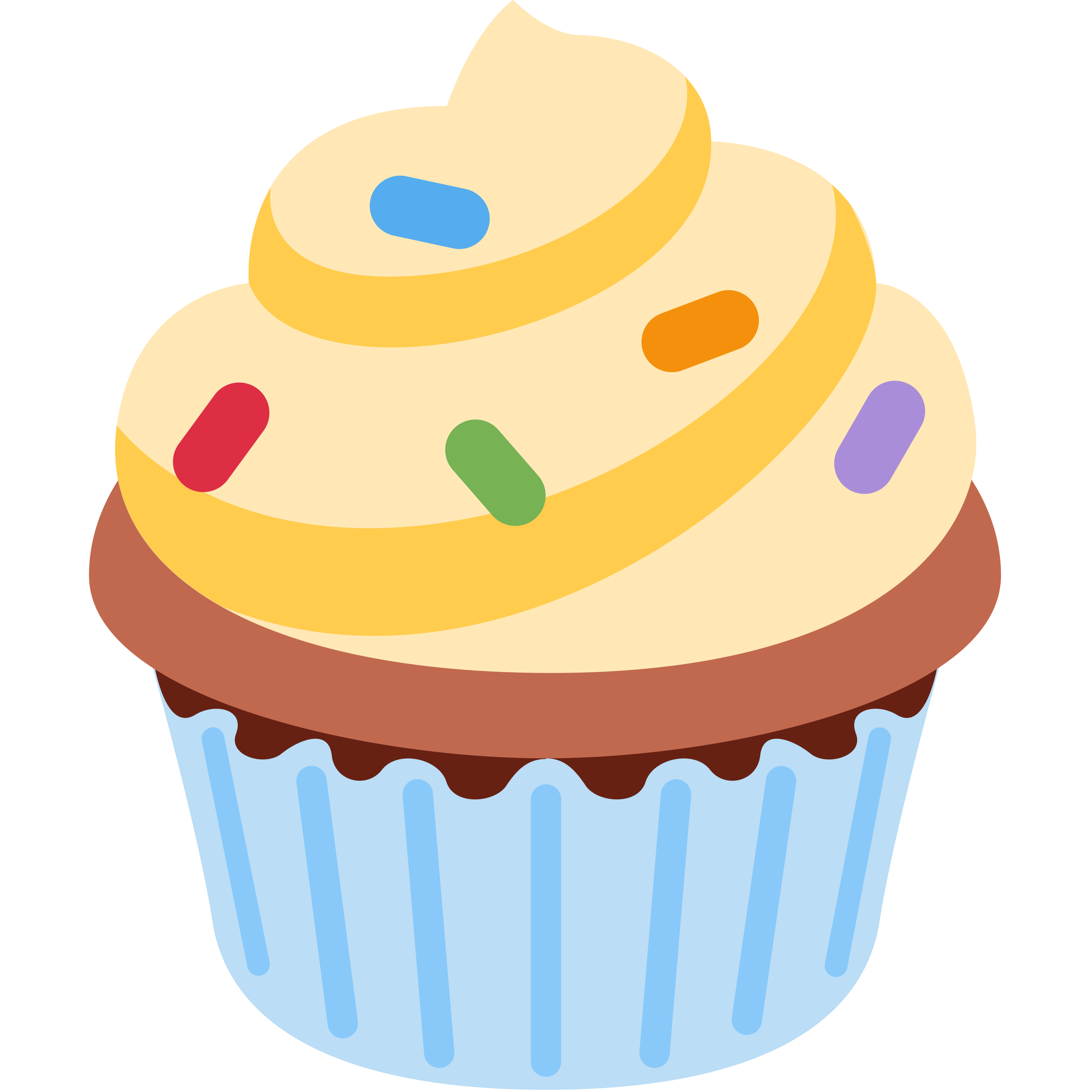 白い陶器のラテマグにプリントされた Cupcake の絵文字 🧁