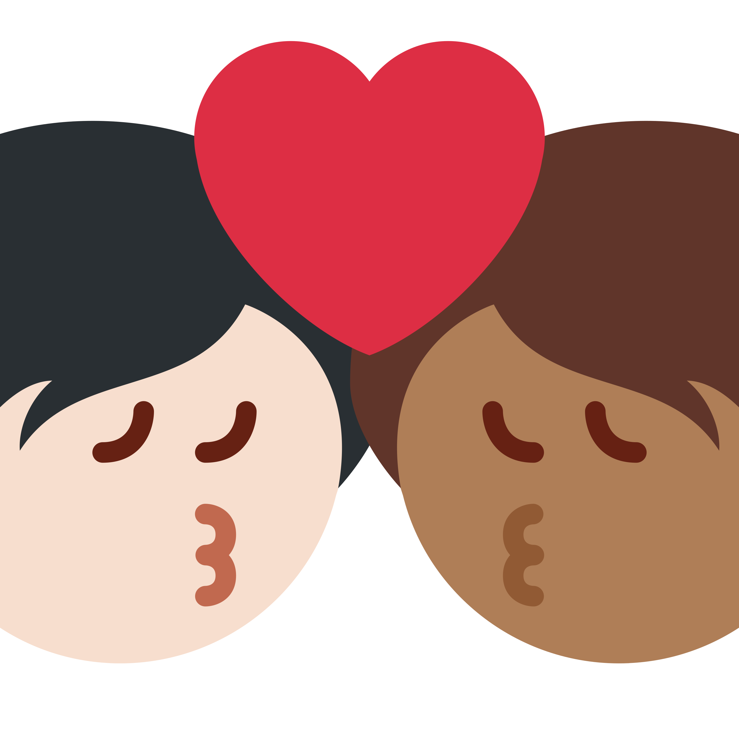 Kiss: person, person, light skin tone, medium-dark skin tone emoji mug